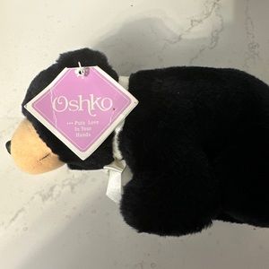 oshko black bear plush Stuffed Animal 1207 Has Label And Tag Teddy Bear Ribbon